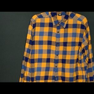 Uniqlo Men’s Large Flannel - Orange/Yellow & Blue